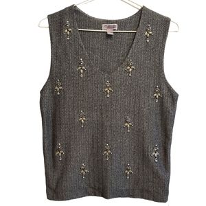 Chelsea28 Tweed Embellished Monotone Gray Black Vest
